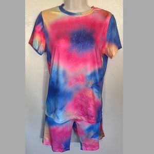 Tie Dye Blue & Pink Shirt/Short Set